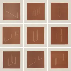 Mappe mit 10 Umkehrlithographien (Portfolio of 10 Lithographs) by Fred Sandback, 1977, Nine lithographs in brown, from the set of 10, on Japan paper, with full margins,, sold Jan 2015