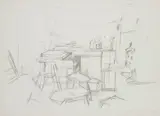 L'Atelier aux bouteilles (The Studio with Bottles) by Alberto Giacometti, 1957, Lithograph in grey, on Rives BFK paper, with full margins,, sold Jan 2015