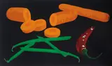 Julian Opie, Still Life with Green Beans, Chilli Pepper and Carrots, 2001, Lambda print in colours, laminated to stretched Olive canvas with a gloss seal,