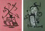 La dame aux damiers; and L'Illetré vert by Joan Miró, 1969, Two lithographs in colours, on red and white checked cloth pasted on Mandeure Chiffon paper and B.F.K. Rives Velin respe, sold Jan 2015