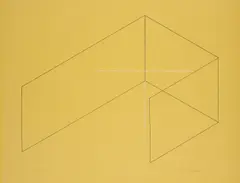 Siebdruck (Screenprint) by Fred Sandback, 1970, Screenprint in black and white, on yellow wove paper, the full sheet,, sold Jan 2015