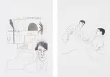 David Hockney, Portrait of Cavafy II; and plate 5, from Illustrations for 14 Poems by C.P. Cavafy, 1966, Two etchings with aquatint, on Crisbrook handmade paper, with full margins,