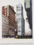 Wrapped Building, Project for #1 Times Square by Christo, 2003, Lithograph and screenprint in colours with collage of broadcloth and thread, on Somerset White paper mounted to board (a, sold Jan 2015