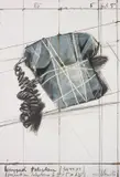 Christo, Wrapped Telephone, Project, from 12 Years of Galeria Joan Prats, 1988, Lithograph with collage of transparent polyethylene, twine and staples, with hand-colouring in grease pencil and paint, on Guarro paper mounted to cardboard (as issued), the full sheet,