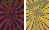 Mark Grotjahn and Takashi Murakami, Untitled (Canary Yellow and Black Butterfly 830); and Untitled (Scarlet Lake and Indigo Blue Butterfly 826)