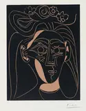 Femme au chapeau à fleurs (Woman with Flower Hat) by Pablo Picasso, 1962, Linocut in colours, on Arches paper, with full margins (deckle on lower edge),, sold Jun 2015