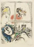 Marc Chagall, Paris de la fenêtre (Paris through the Window), 1969-70, Lithograph in colours, on Arches paper, with full margins,