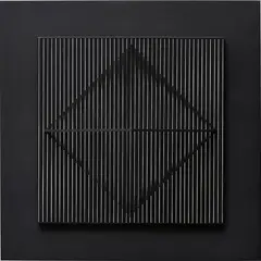 Plan espace (Space Plan) by Jean-Pierre Yvaral, 1967, Kinetic relief sculpture, with screenprint in white on a black metal panel, with elasticated string and metal support,, sold Jun 2015