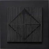Jean-Pierre Yvaral, Plan espace (Space Plan), 1967, Kinetic relief sculpture, with screenprint in white on a black metal panel, with elasticated string and metal support,
