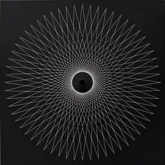 Interférence B by Jean-Pierre Yvaral, 1967, Kinetic relief sculpture, with screenprint in white on a painted black wooden panel, with metal tube and elasticated str, sold Jun 2015