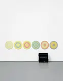 Peter Sedgley, Video Disques, 1969-70, The complete portfolio of six kinetic screenprints, in fluorescent colours, on spun aluminium,