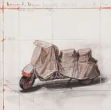 Wrapped Vespa, Project; 1963-64 by Christo & Jeanne-Claude, 2009, Paper collage and digital pigment print with hand-colouring in crayon, on PhotoRag paper, the full sheet,, sold Jun 2015