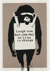 Laugh Now by Banksy, 2003, Screenprint in colours, on wove paper, the full sheet,, sold Jun 2015