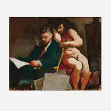 The Artist (Stephen Longstreet) in His Studio by Lorser Feitelson, 1954, oil on board, sold Feb 2025