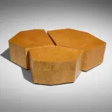 Martin Kajdas, Custom octagonal coffee tables, set of three, c. 2016, maple burl veneer, laminated Tamo ash