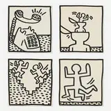 Keith Haring, Four works from the Keith Haring: Tony Shafrazi portfolio, 1982, offset lithograph on notebook paper (double-sided)