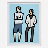 Julian Opie, Tom and Imogen (from the Standing Couples series), 2024, hand-colored relief with collage on museum board in artist's frame