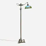 Aladdin (Pompeian) floor lamp with Damascene shade by Tiffany Studios, c. 1910, patinated bronze, hand-blown Favrile glass, sold Nov 2025