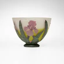 Bowl with irises by Daum, c. 1900, acid-etched cameo glass, sold Nov 2025