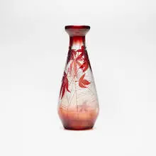 Galle, Vase with spiderweb and Japanese maple leaves, c. 1900, acid-etched opalescent cameo glass