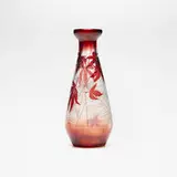 Galle, Vase with spiderweb and Japanese maple leaves, c. 1900, acid-etched opalescent cameo glass