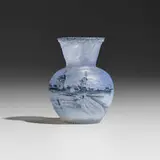 Daum, Scenic cabinet vase with windmills, c. 1900, acid-etched and enameled glass