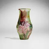 Vase with cattleya orchid by Schverer Burgun & Cie, c. 1900, acid-etched, internally decorated, wheel-carved, martelé and gilt glass, sold Nov 2025
