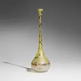 Daum, Tall vase with landscape and pine cones, c. 1900, enameled glass