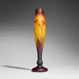 Tall vase with tobacco flowers by Daum, c. 1900, acid-etched and martelé cameo glass, sold Nov 2025