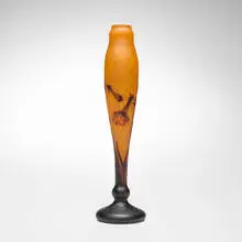 Tall vase with tobacco flowers by Daum, c. 1900, acid-etched and wheel-carved cameo glass, sold Nov 2025