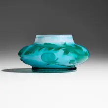 Vase with dandelions by Daum, c. 1900, acid-etched, fire-polished and martelé cameo glass, sold Nov 2025