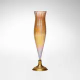 Tall vase with mount by Inc. Louis C. Tiffany Furnaces, c. 1920, hand-blown Favrile glass, gilt and enameled bronze, sold Nov 2025