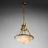 Georges Leleu, Chandelier, c. 1920, bronze, molded and frosted glass, brass