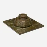 Zodiac inkwell with pen tray by Tiffany Studios, c. 1910, patinated bronze, sold Nov 2025