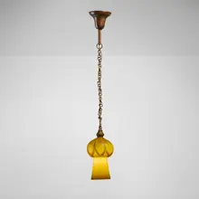 Tiffany Studios, Decorated hanging shade, c. 1926-29, hand-blown Favrile glass, patinated bronze