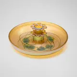Tiffany Studios, Leaf and Vine flower bowl and frog, c. 1926, hand-blown Favrile glass