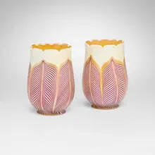 Quezal, Rare pulled-feather shades, pair, c. 1910, hand-blown glass