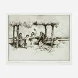 Gene Kloss, Roadside Pottery Vendors, 1979, etching