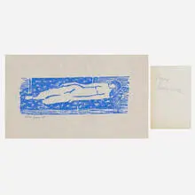 Milton Avery, Nude (Blue + White), 1960, woodcut in color