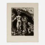 Marc Chagall, The Man and the Wooden Idol (from the Fables de la Fontaine series), 1952, etching and aquatint on BFK Rives