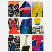 Carol Summers, 9 Prints, 1967, woodcut in colors on Goyu; woodcut, stencil, monotype and Fish Print on Goyu; lithograph in colors on Arches; stencil on Mylar; stencil and woodcut on Tea Box Paper; lithograph and stencil on Japanese etching paper