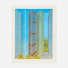 Patrick Hughes, City, 2000, three-dimensional archival pigment print with hand-coloring in acrylic vitrine