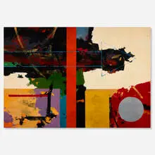 Sidney Gross, Arrow Blue White Orange, 1961, oil on canvas