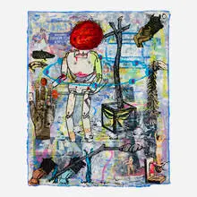 Red Head by Jane Hammond, 1995, mixed media on rice paper, sold Jul 2024