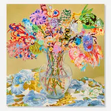 Mary Lou Zelazny, Blushing Shoots, 2016, acrylic, oil and collage on canvas