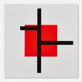 José de Rivera, Untitled (Black Lines, Red Square), 1982, oil on canvas