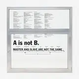 Thomas Locher, Langue/Parole (Window 2) (A is not B. Master and Slave are Not the Same), 1998, screenprint on glass, aluminum construction