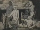 Lowell Blair Nesbitt, Fisherman, Heavy foxing on verso and scatterered areas on face of print and margins
