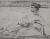 Lowell Blair Nesbitt, Reclining Nude, Print hinged top right and left corners
