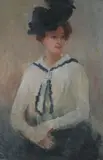 Woman with Black Hat by Continental School, WOMAN WITH BLACK HAT, oil on canvas, offered May 2012